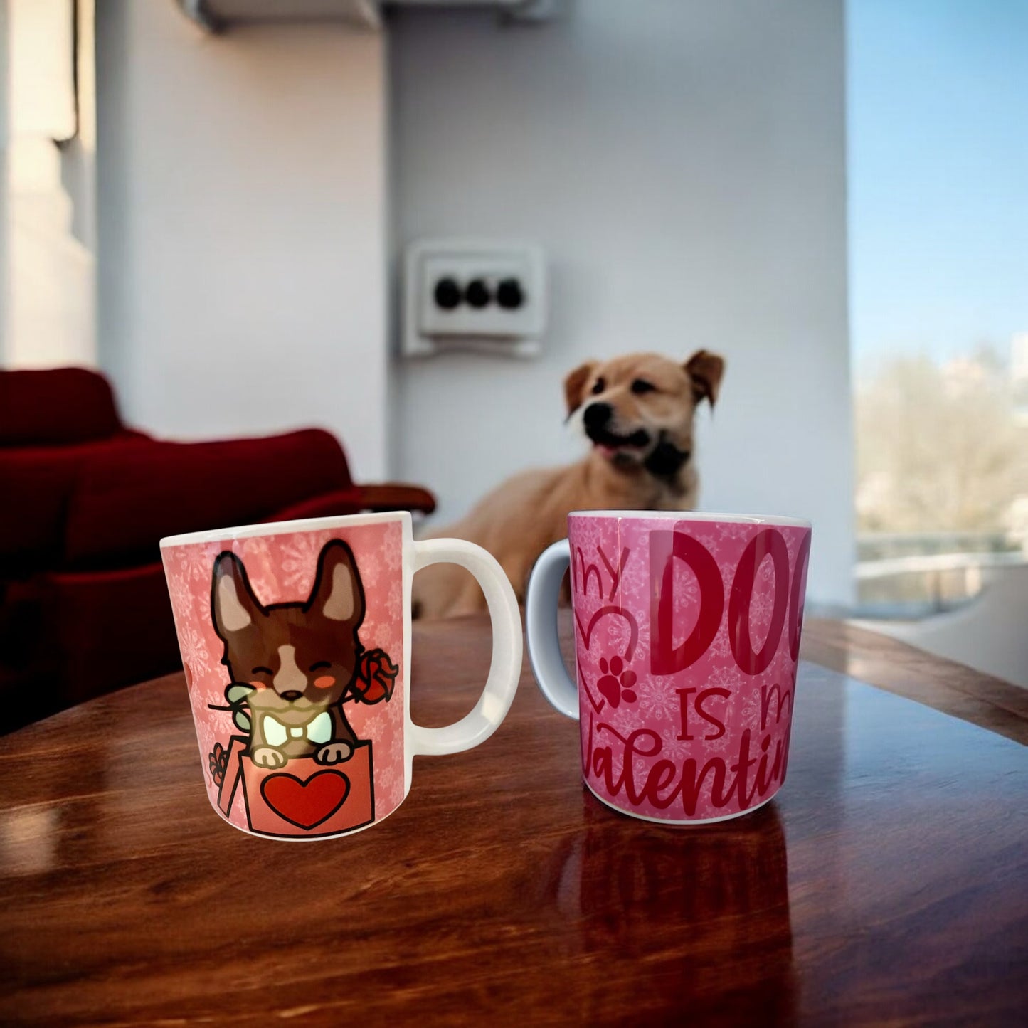 My dog is my Valentine Mug (dual sided images )